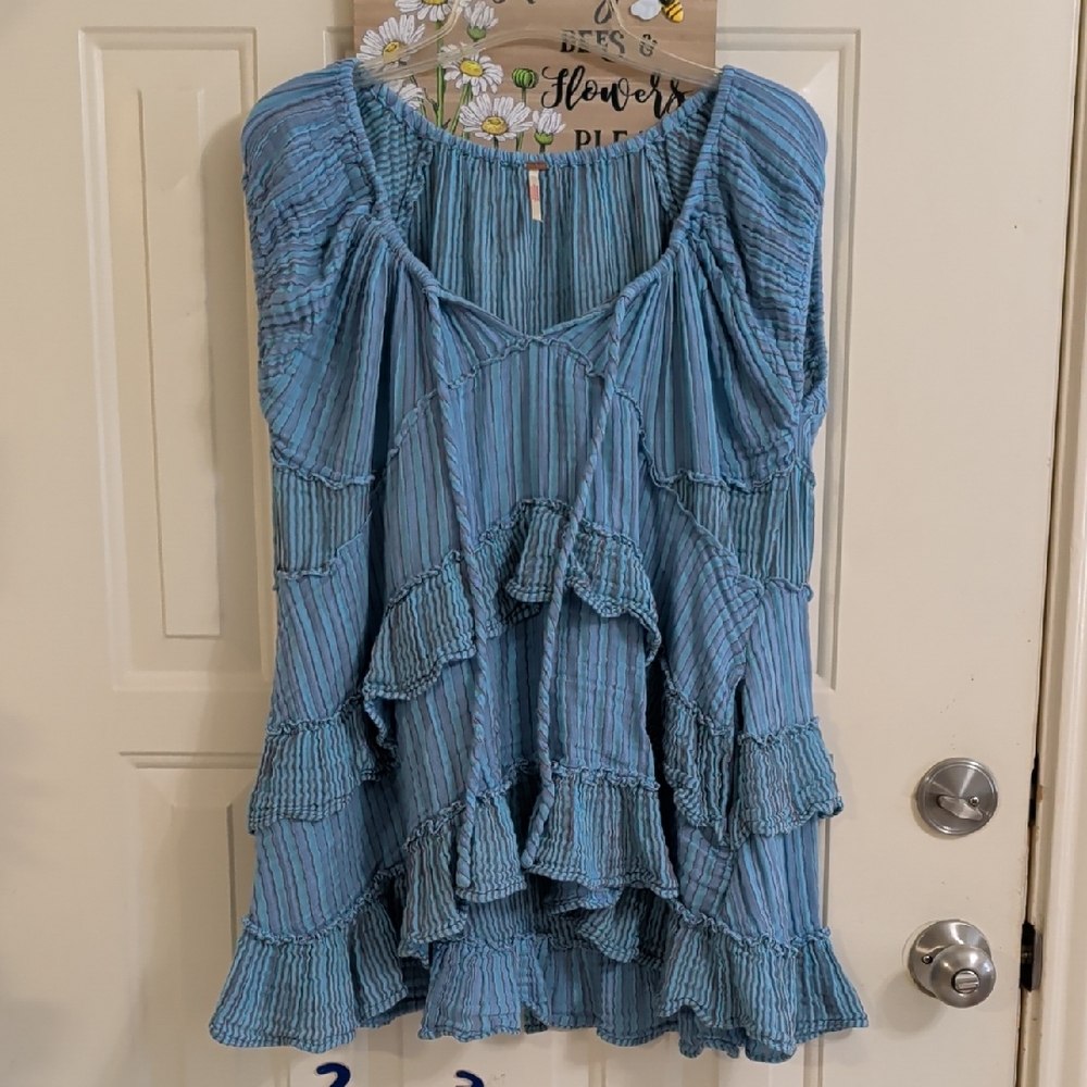 Free People Teal Ruffled Blouse